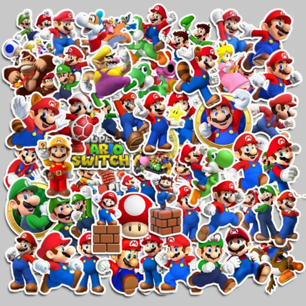 Get 5 Mystery Random Super Mario Brothers Decorative Stickers 2"-3" in Size